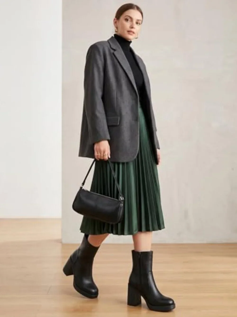 Platform Gogo Ankle Boots with Zipper Square Toe Chunky Block Heel